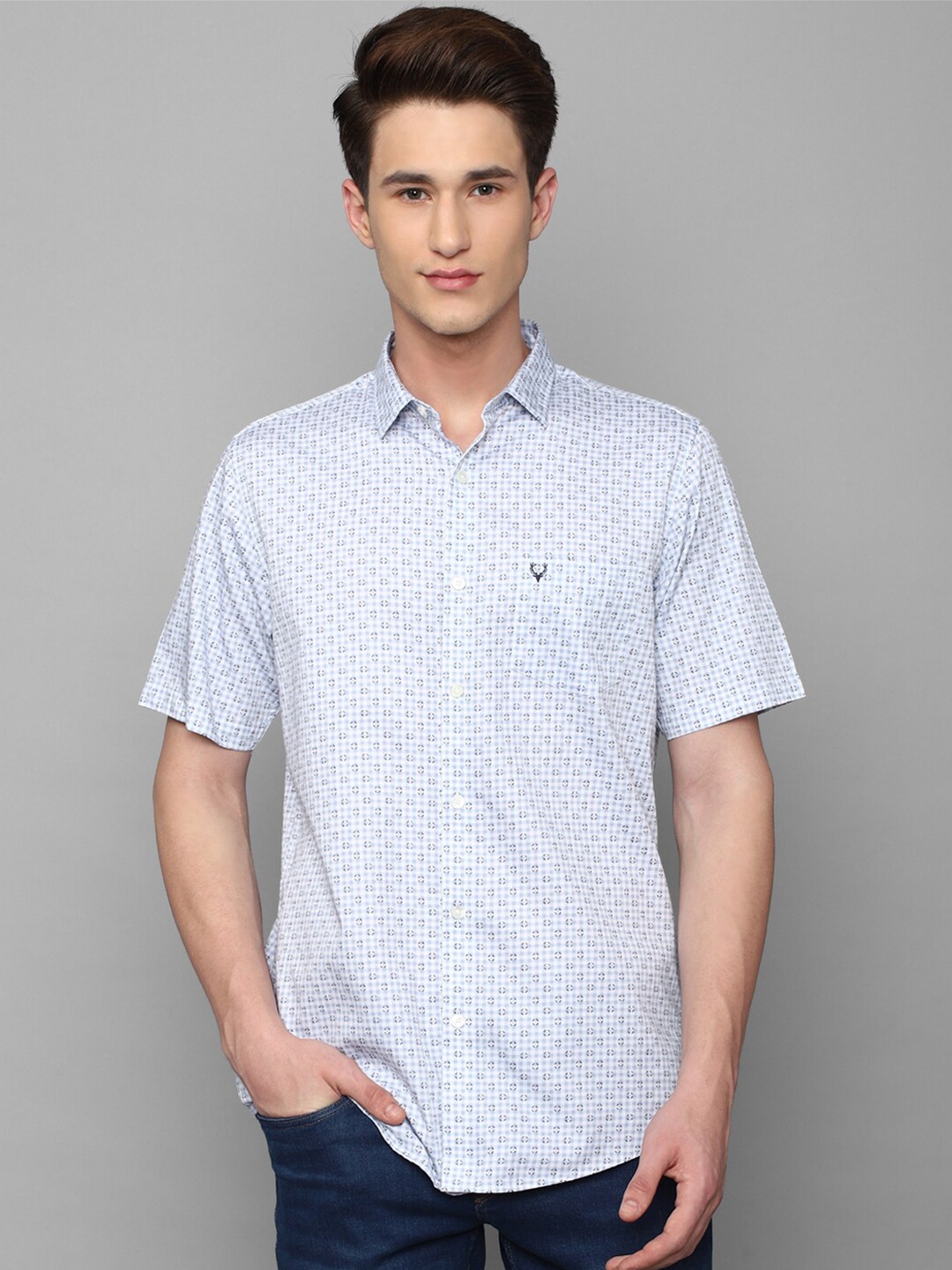 

Allen Solly Men Slim Fit Printed Casual Pure Cotton Shirt, Blue