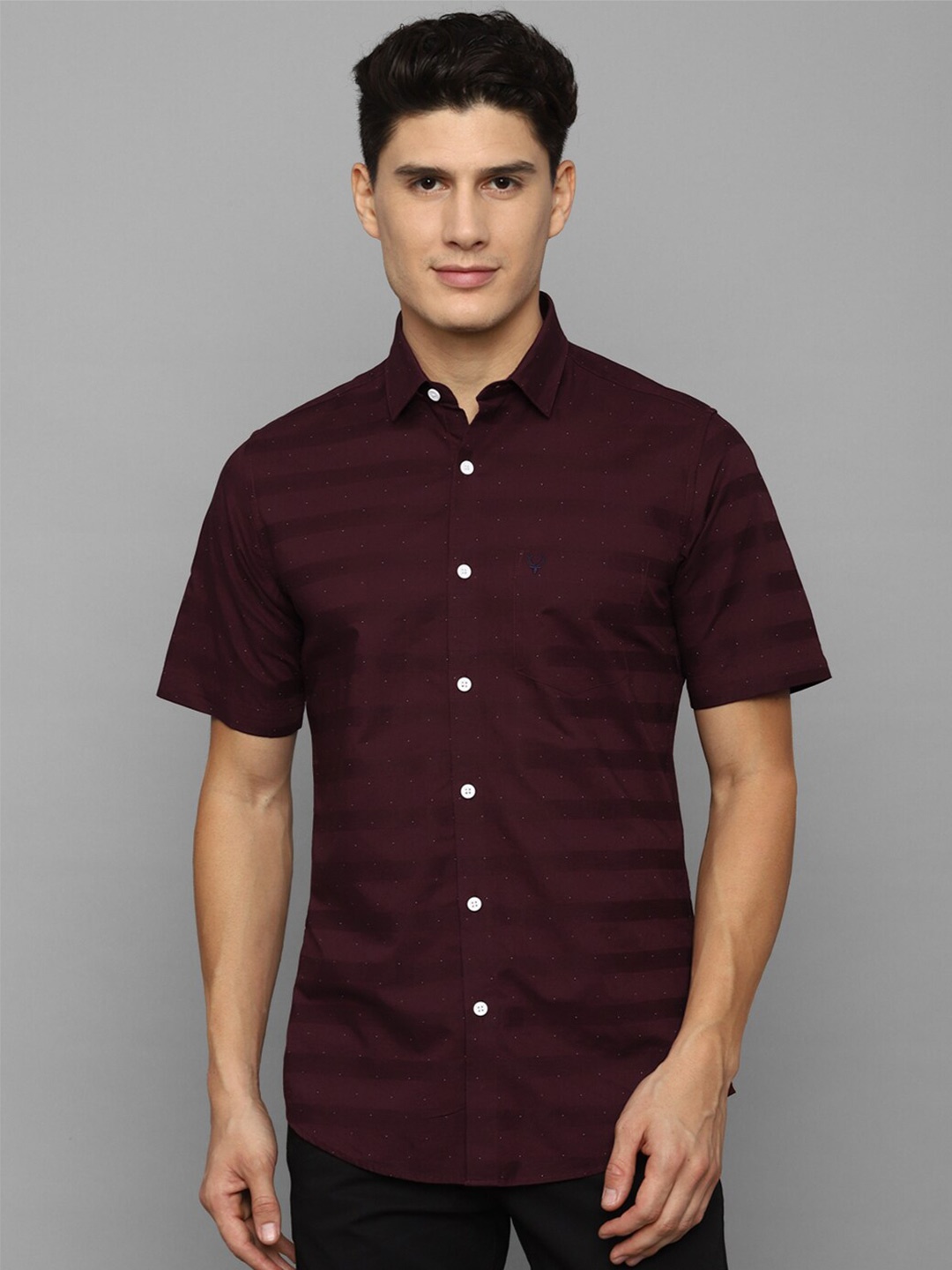 

Allen Solly Men Slim Fit Horizontal Striped Casual Pure Cotton Shirt, Maroon