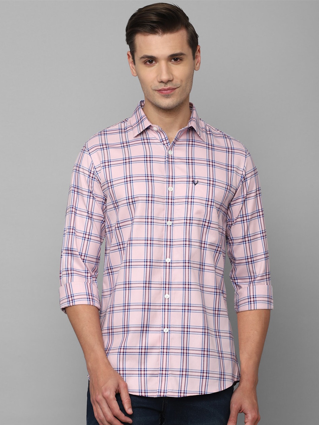 

Allen Solly Men Slim Fit Checked Casual Cotton Shirt, Pink