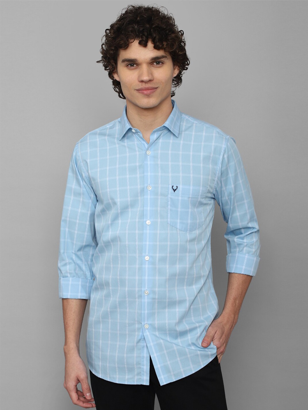 

Allen Solly Men Slim Fit Grid Tattersall Checked Casual Cotton Shirt, Blue