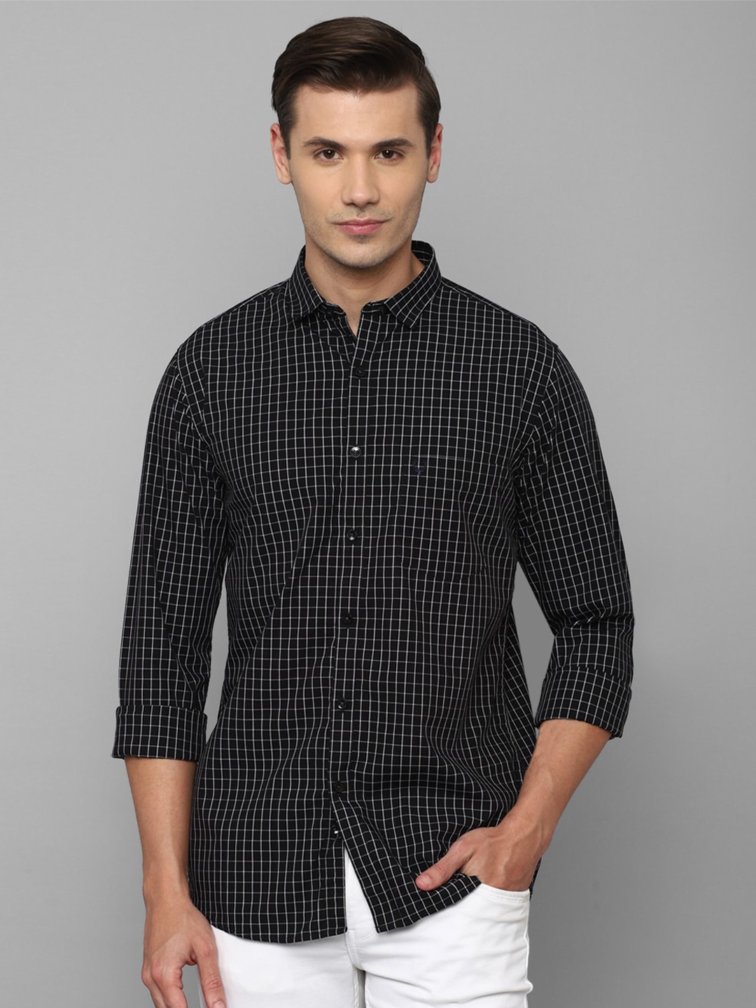 

Allen Solly Men Slim Fit Grid Tattersall Checked Casual Cotton Shirt, Black