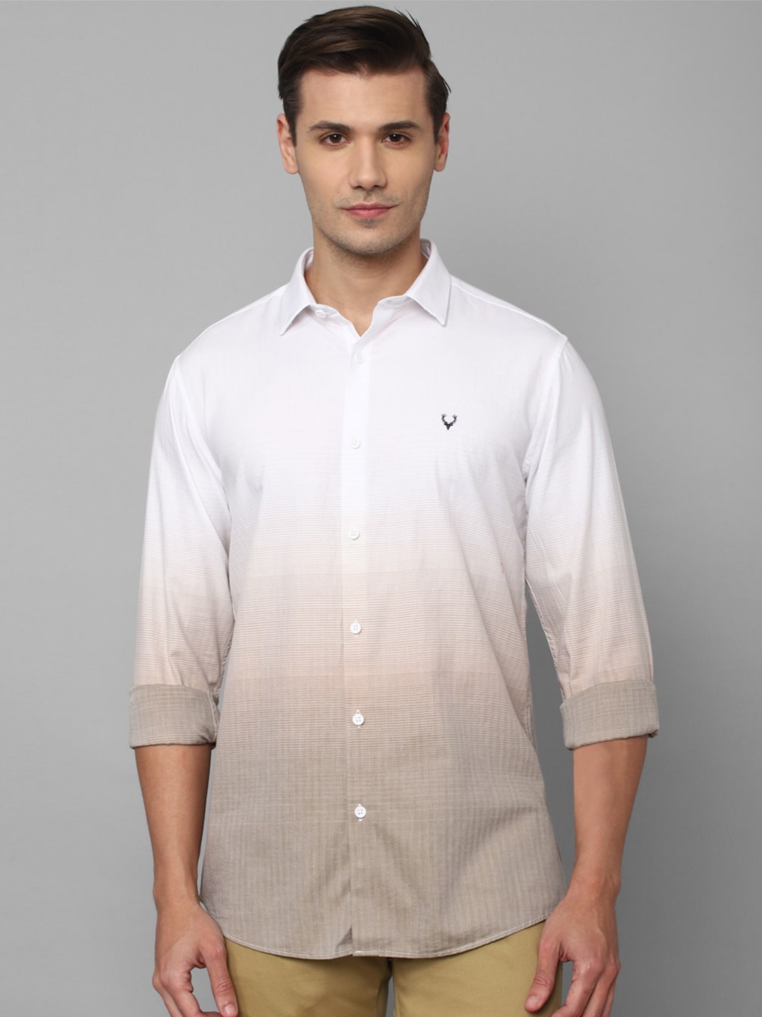 

Allen Solly Men Slim Fit Horizontal Stripes Printed Casual Cotton Shirt, White