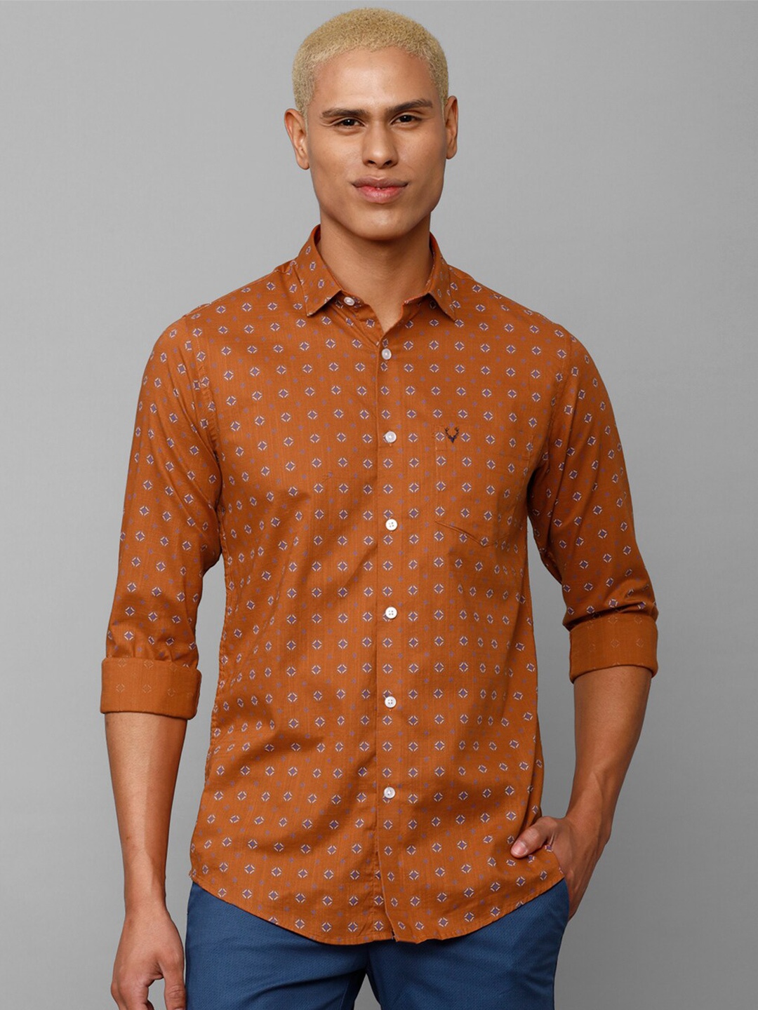 

Allen Solly Men Slim Fit Printed Casual Cotton Shirt, Orange