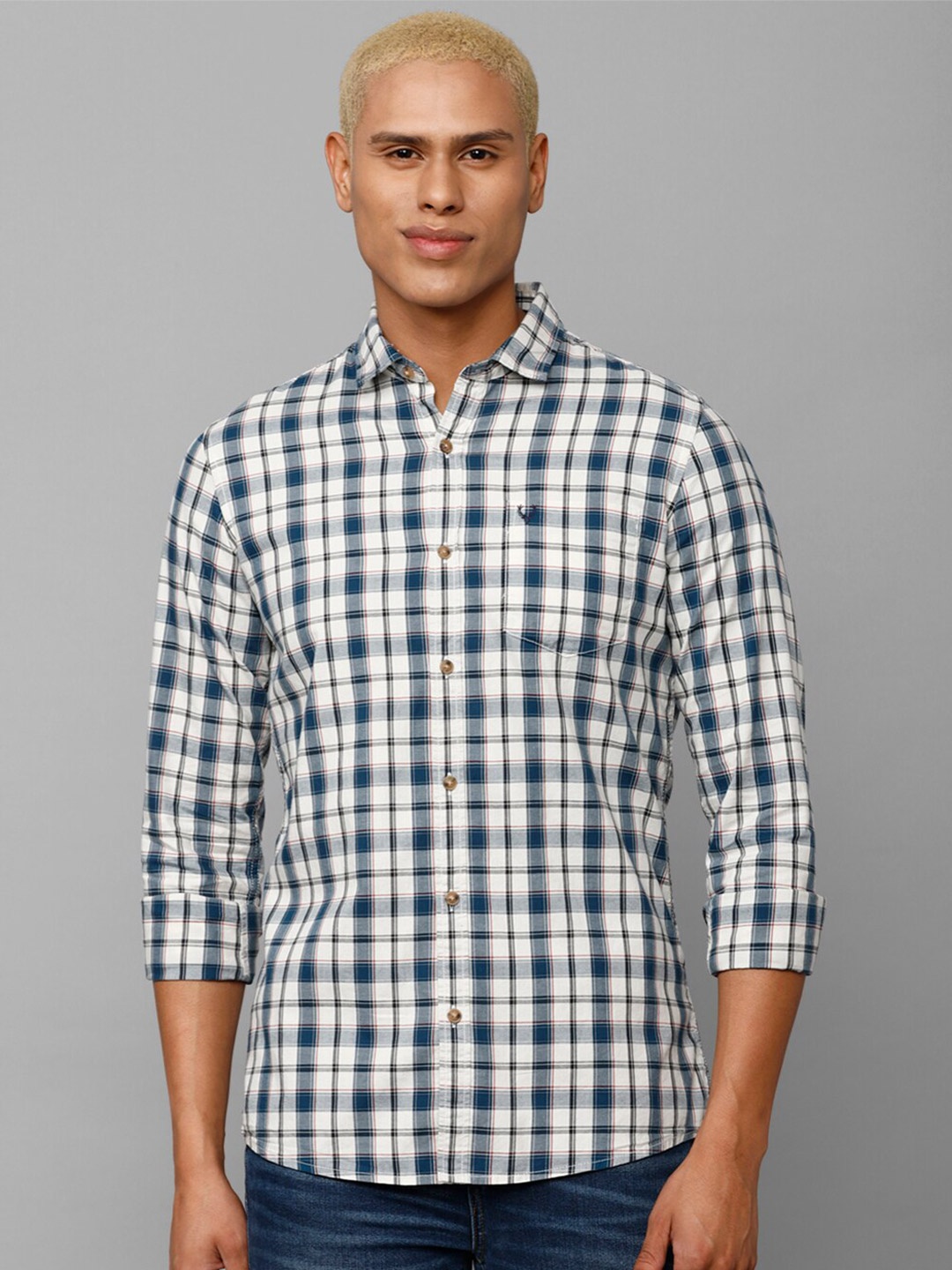 

Allen Solly Sport Men Checked Casual Pure Cotton Shirt, Navy blue