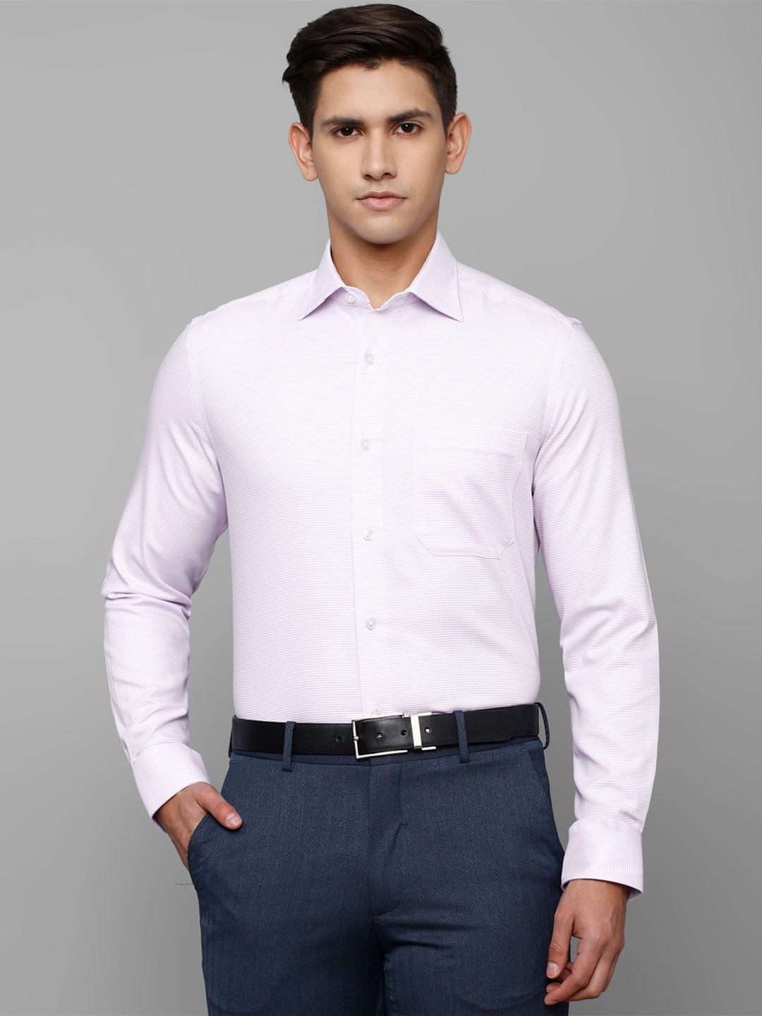 

Louis Philippe Permapress Men Slim Fit Micro Checked Wrinkle Free Formal Pure Cotton Shirt, Lavender