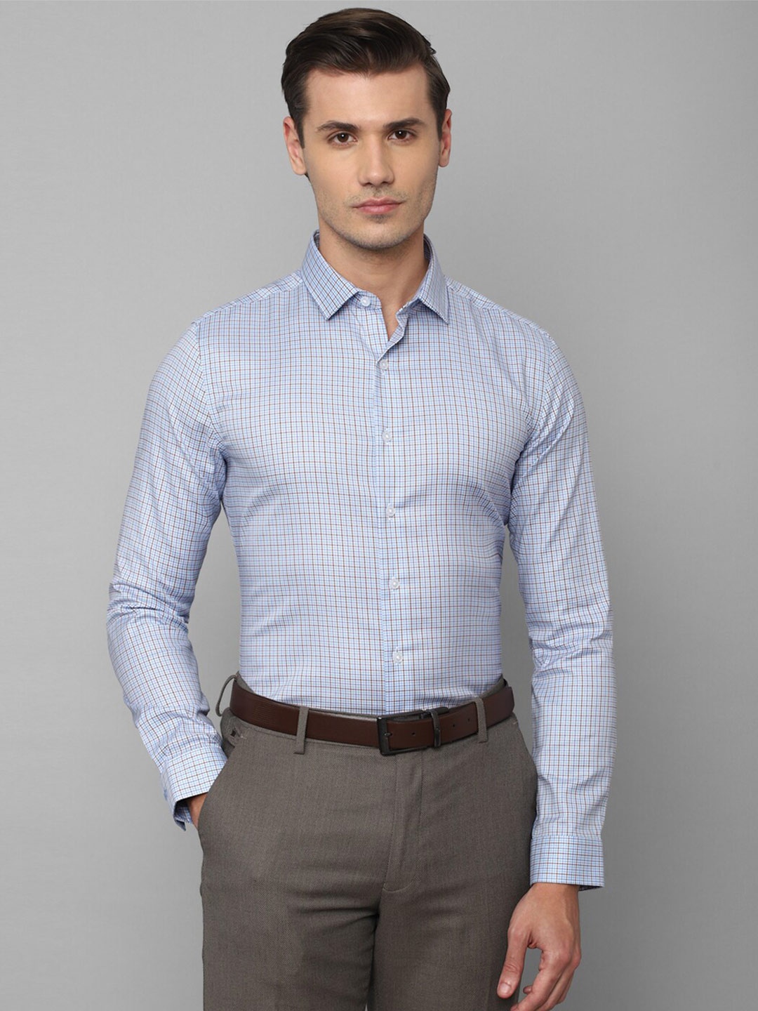 

Louis Philippe Men Slim Fit Checked Formal Pure Cotton Shirt, Blue