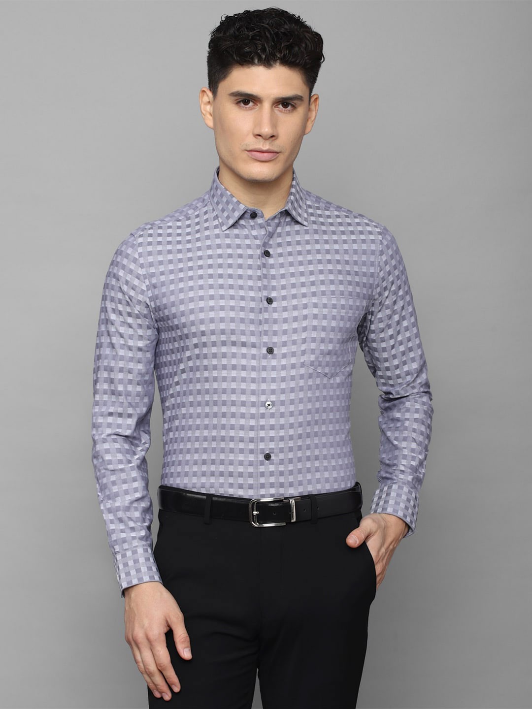 

Louis Philippe Men Slim Fit Checked Formal Pure Cotton Shirt, Grey
