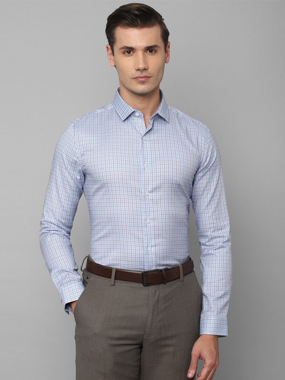 

Louis Philippe Men Slim Fit Checked Formal Pure Cotton Shirt, Blue