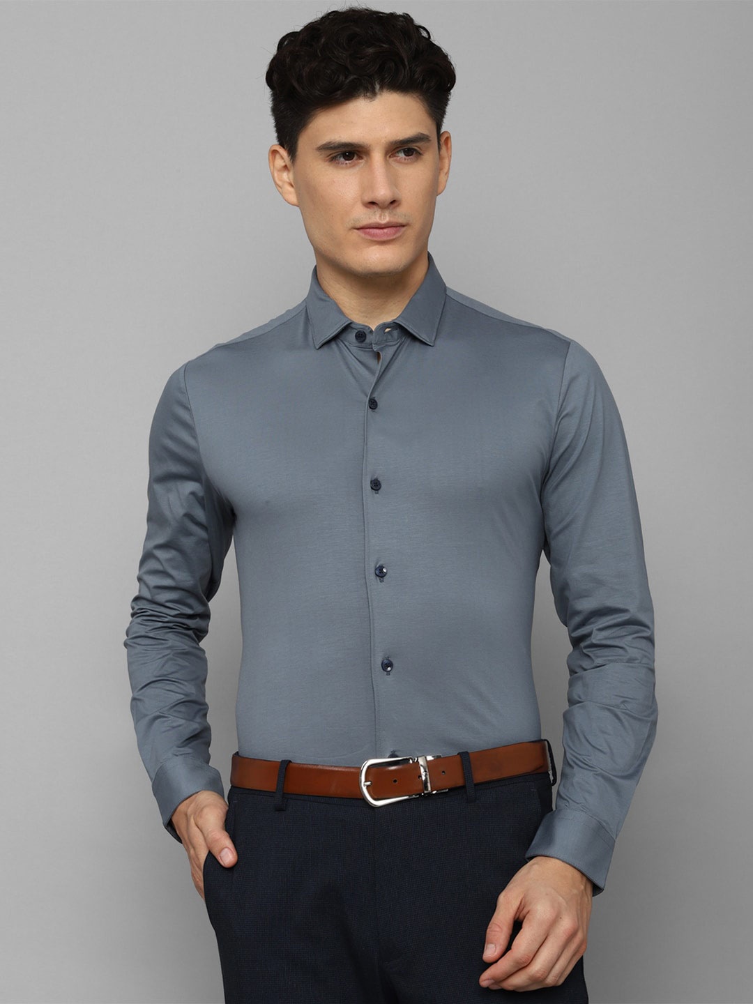 

Louis Philippe Men Grey Slim Fit Formal Pure Cotton Shirt