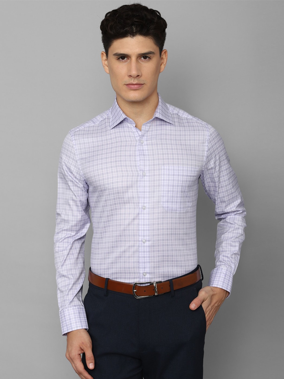 

Louis Philippe Men Slim Fit Checked Formal Cotton Shirt, Purple