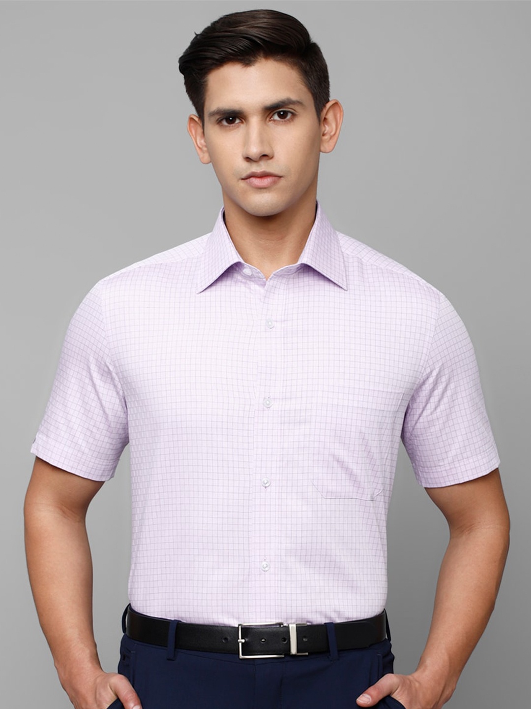 

Louis Philippe Men Slim Fit Grid Tattersall Checked Formal Pure Cotton Shirt, Lavender
