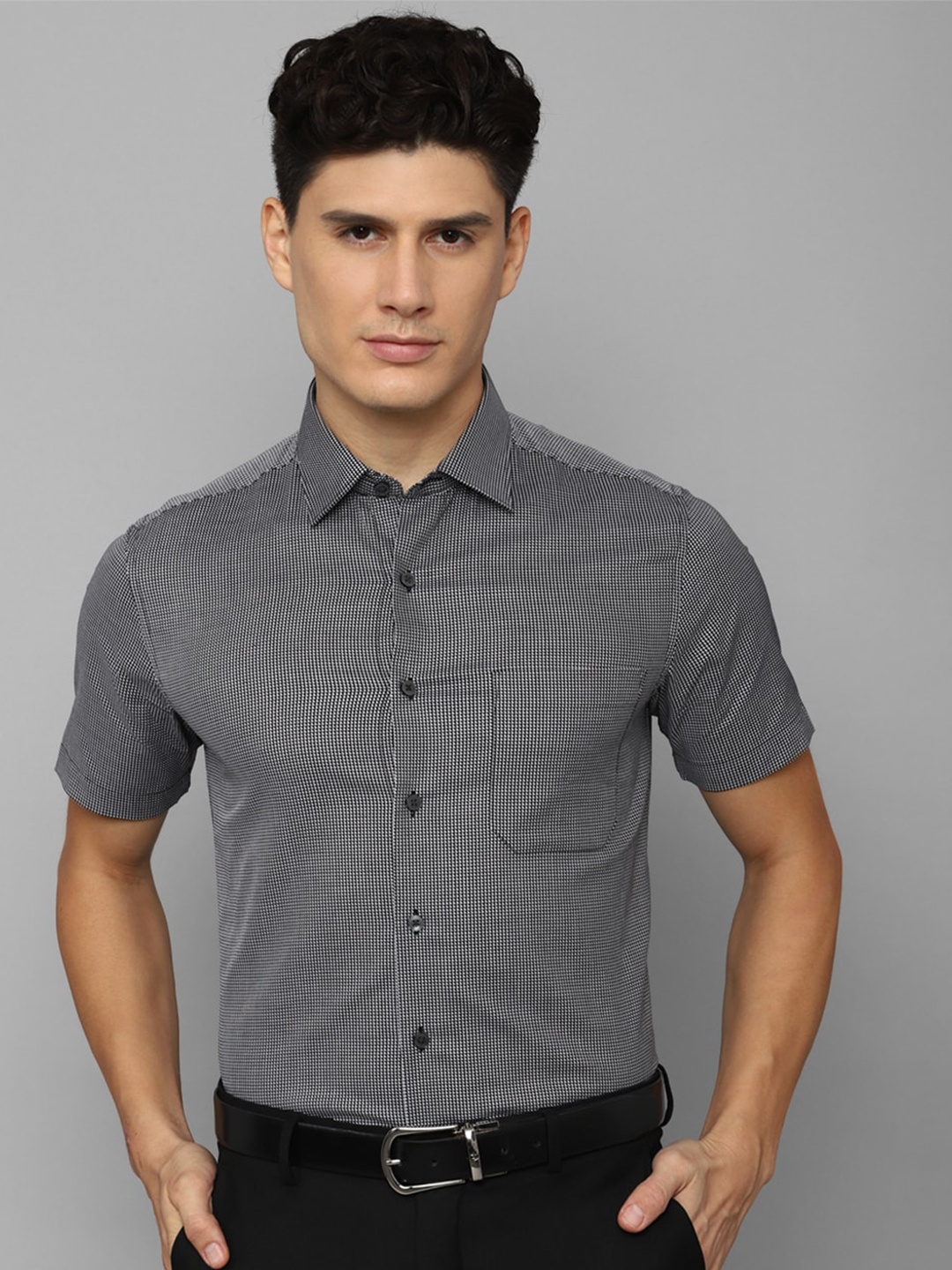 

Louis Philippe Men Slim Fit Micro Checks Checked Pure Cotton Formal Shirt, Grey