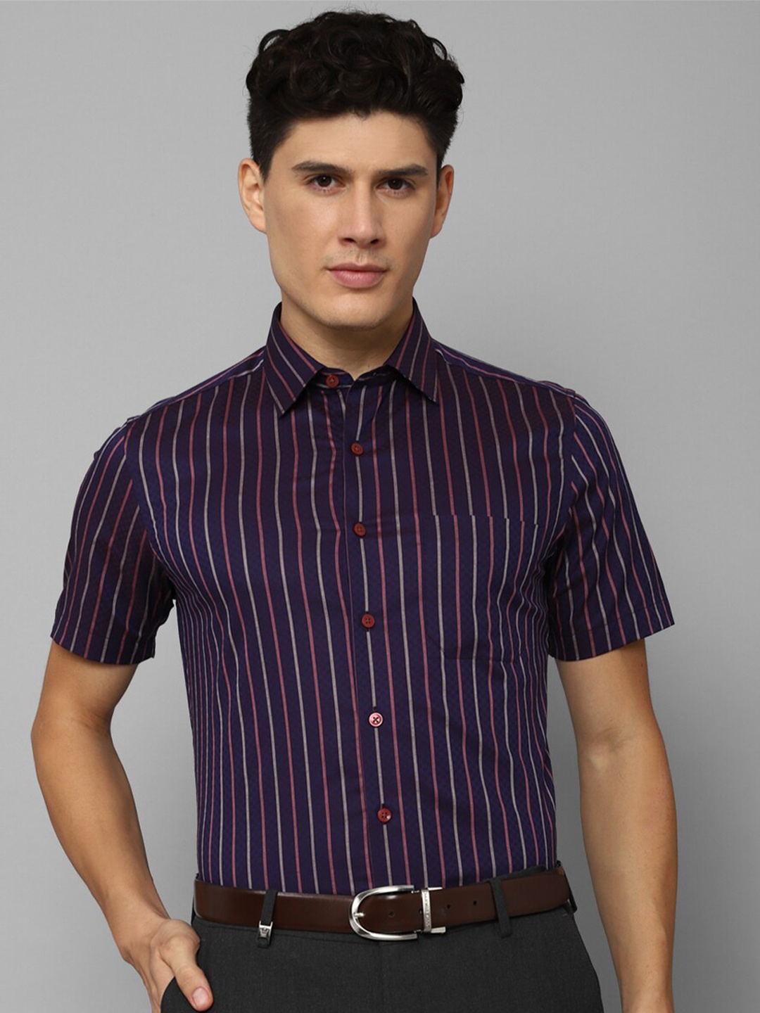 

Louis Philippe Men Slim Fit Striped Cotton Formal Shirt, Purple
