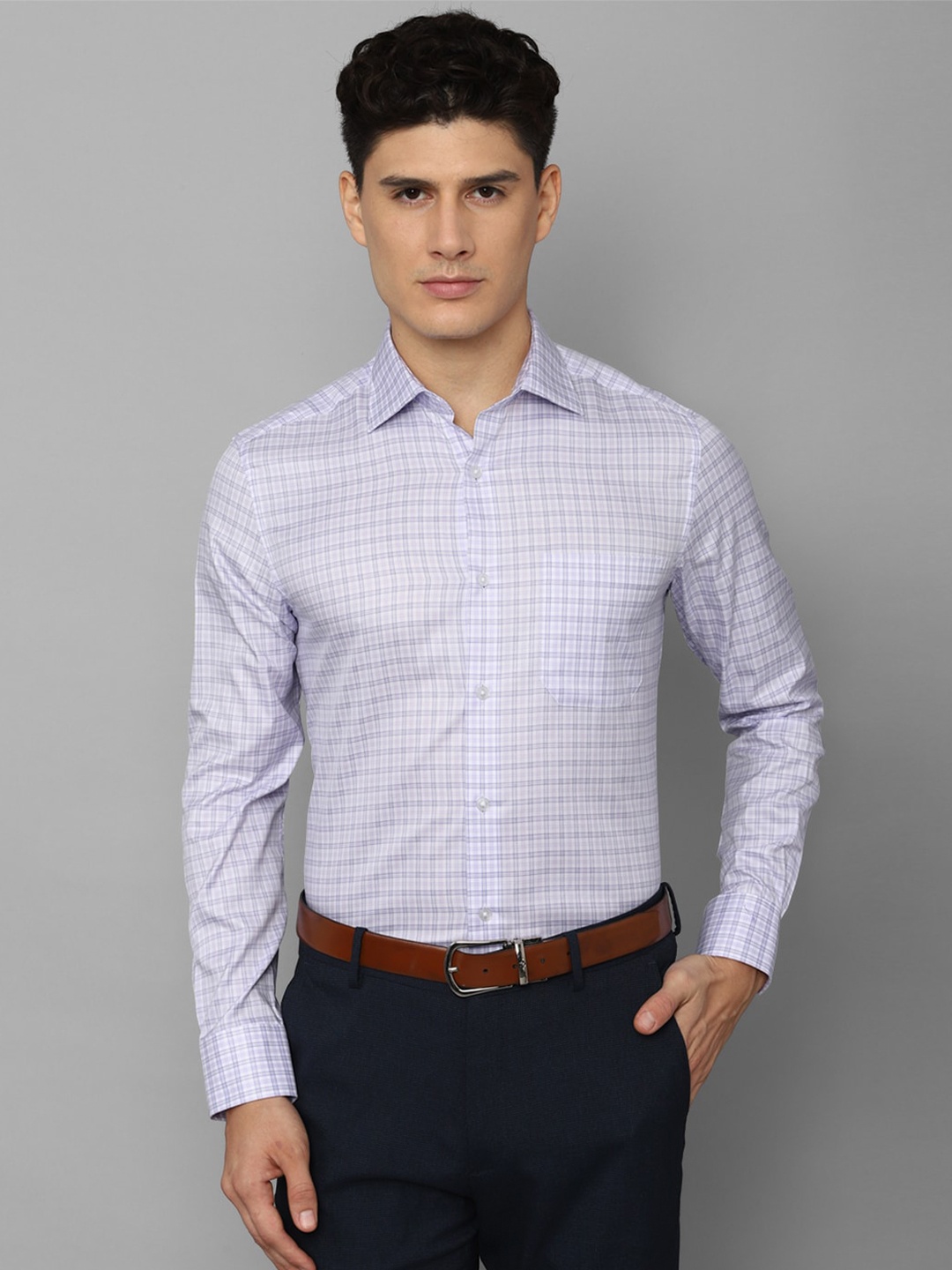 

Louis Philippe Men Slim Fit Checked Formal Pure Cotton Shirt, Purple