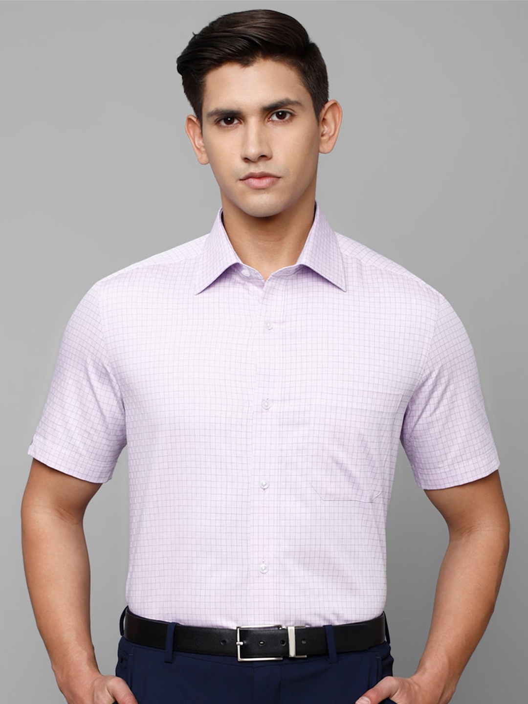 

Louis Philippe Men Slim Fit Grid Tattersall Checked Formal Pure Cotton Shirt, Purple