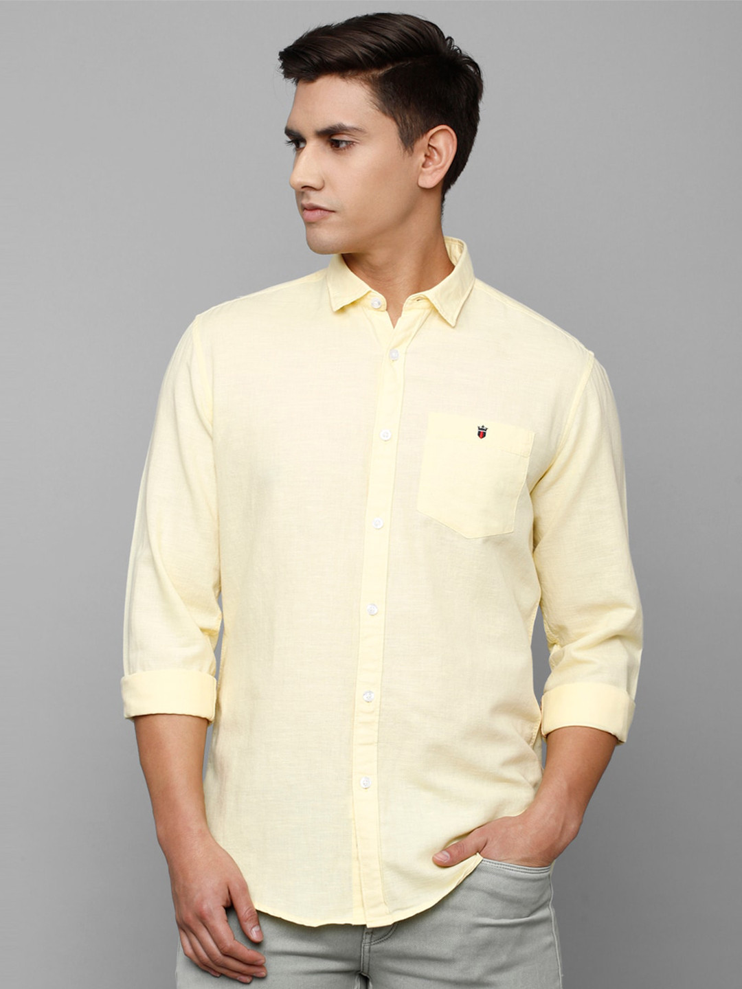 

Louis Philippe Jeans Men Slim Fit Casual Cotton Linen Shirt, Yellow