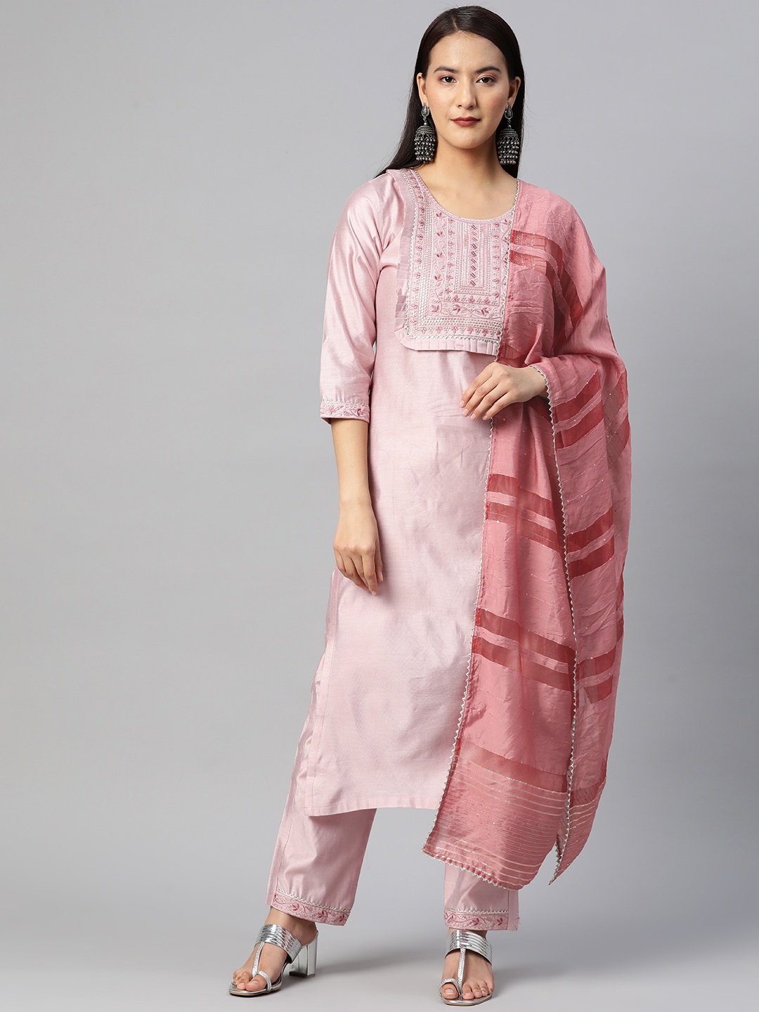

RAJGRANTH Women Embroidered Sequinned Kurta with Trousers & Dupatta, Pink