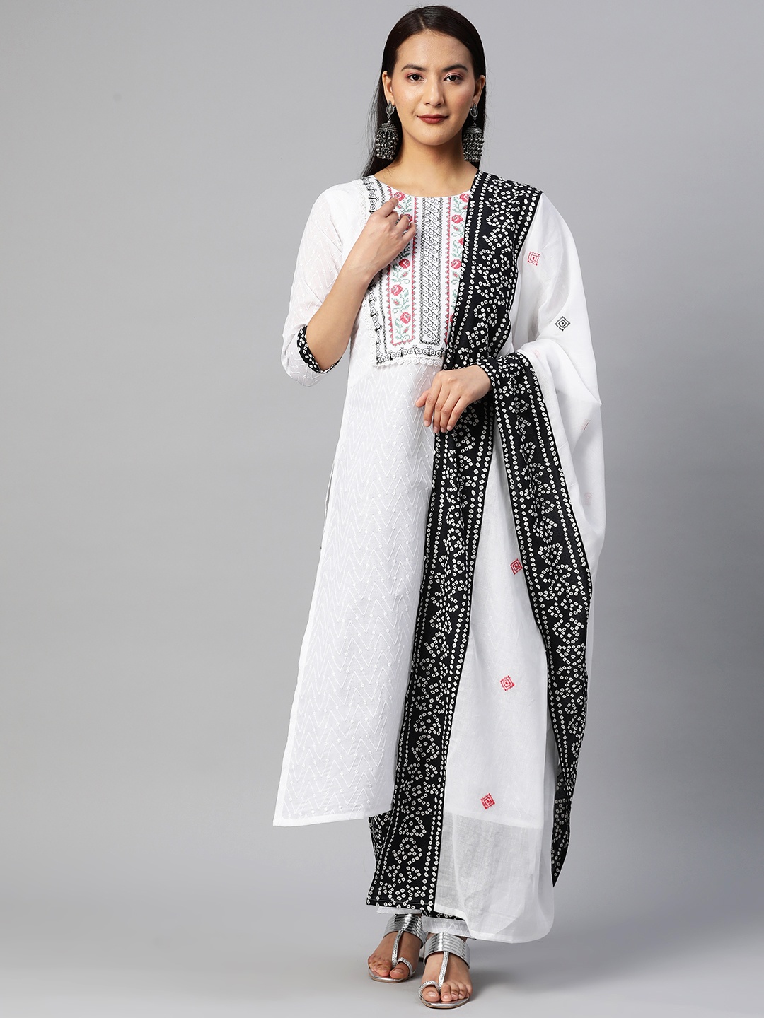 

RAJGRANTH Women Embroidered Sequinned Kurta With Trousers & Dupatta, White
