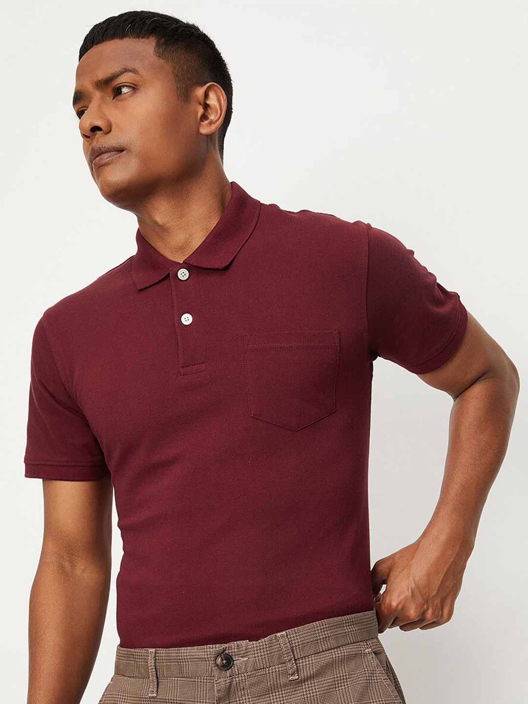 

max Men Polo Collar T-shirt, Maroon