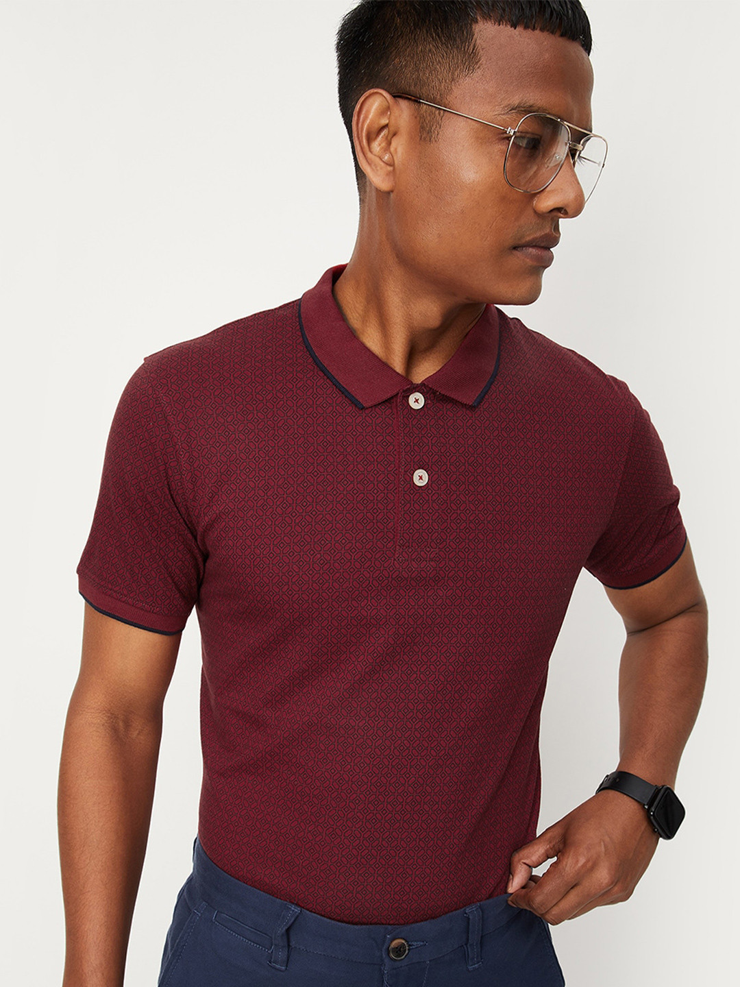 

max Men Polo Collar Cotton T-shirt, Maroon