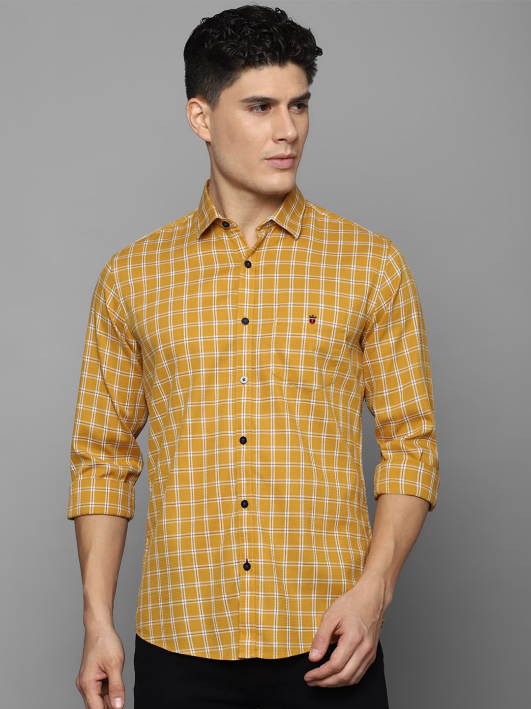 

Louis Philippe Sport Men Slim Fit Tartan Checks Checked Casual Pure Cotton Shirt, Mustard