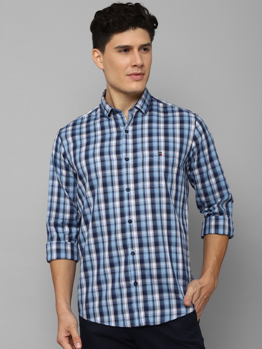 

Louis Philippe Sport Men Slim Fit Tartan Checks Checked Casual Pure Cotton Shirt, Blue