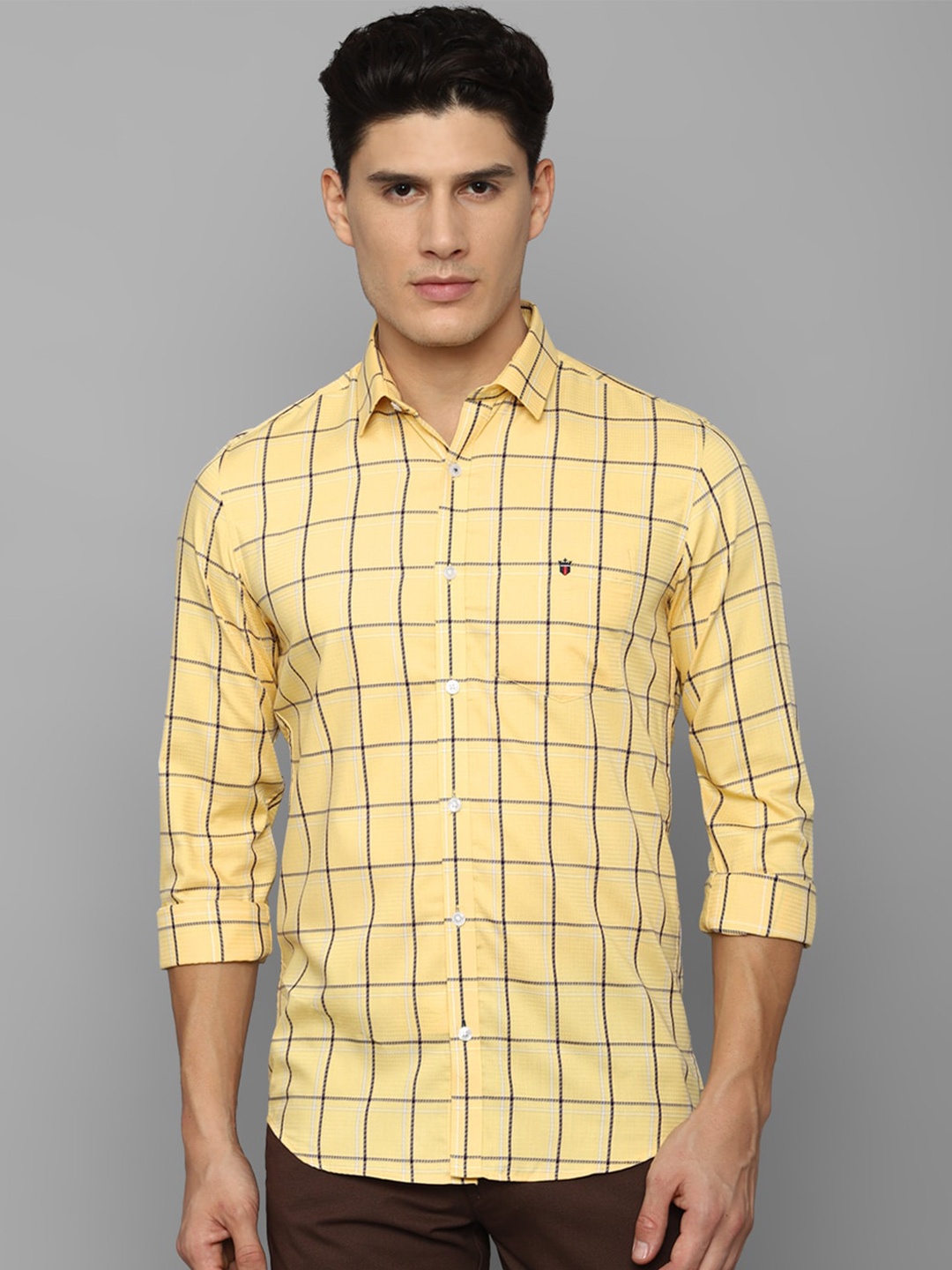 

Louis Philippe Sport Men Slim Fit Windowpane Checked Casual Shirt, Yellow