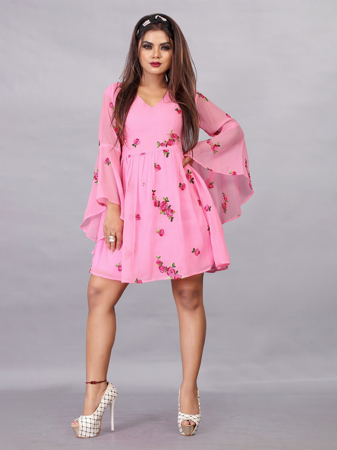 

APNISHA Floral Georgette Dress, Pink