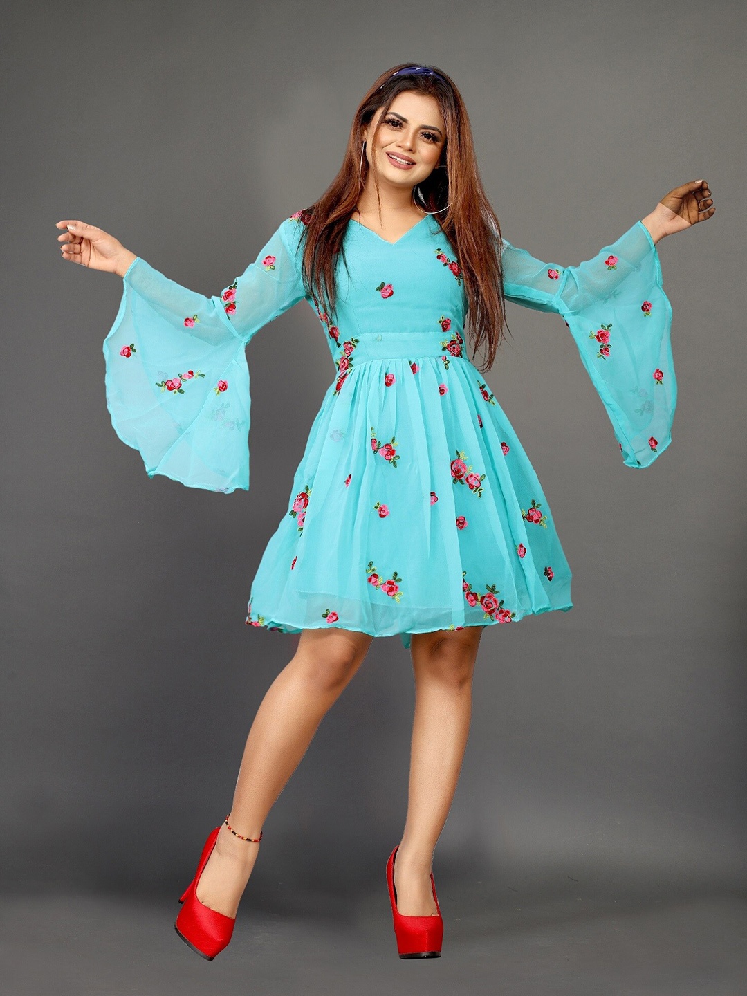 

APNISHA Floral Georgette Dress, Blue