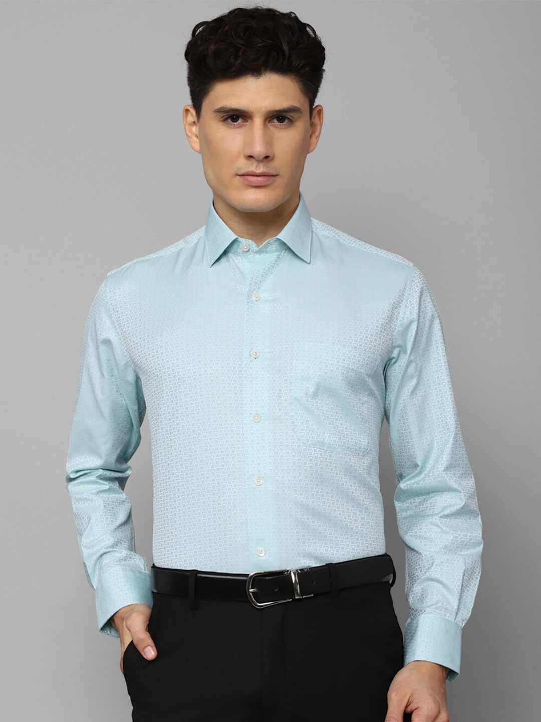 

Luxure by Louis Philippe Men Slim Fit Micro Ditsy Printed Formal Pure Cotton Shirt, Turquoise blue