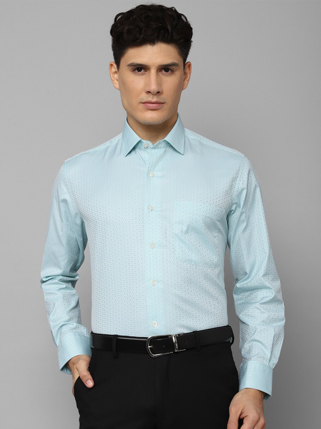 

Luxure by Louis Philippe Men Slim Fit Printed Formal Pure Cotton Shirt, Turquoise blue