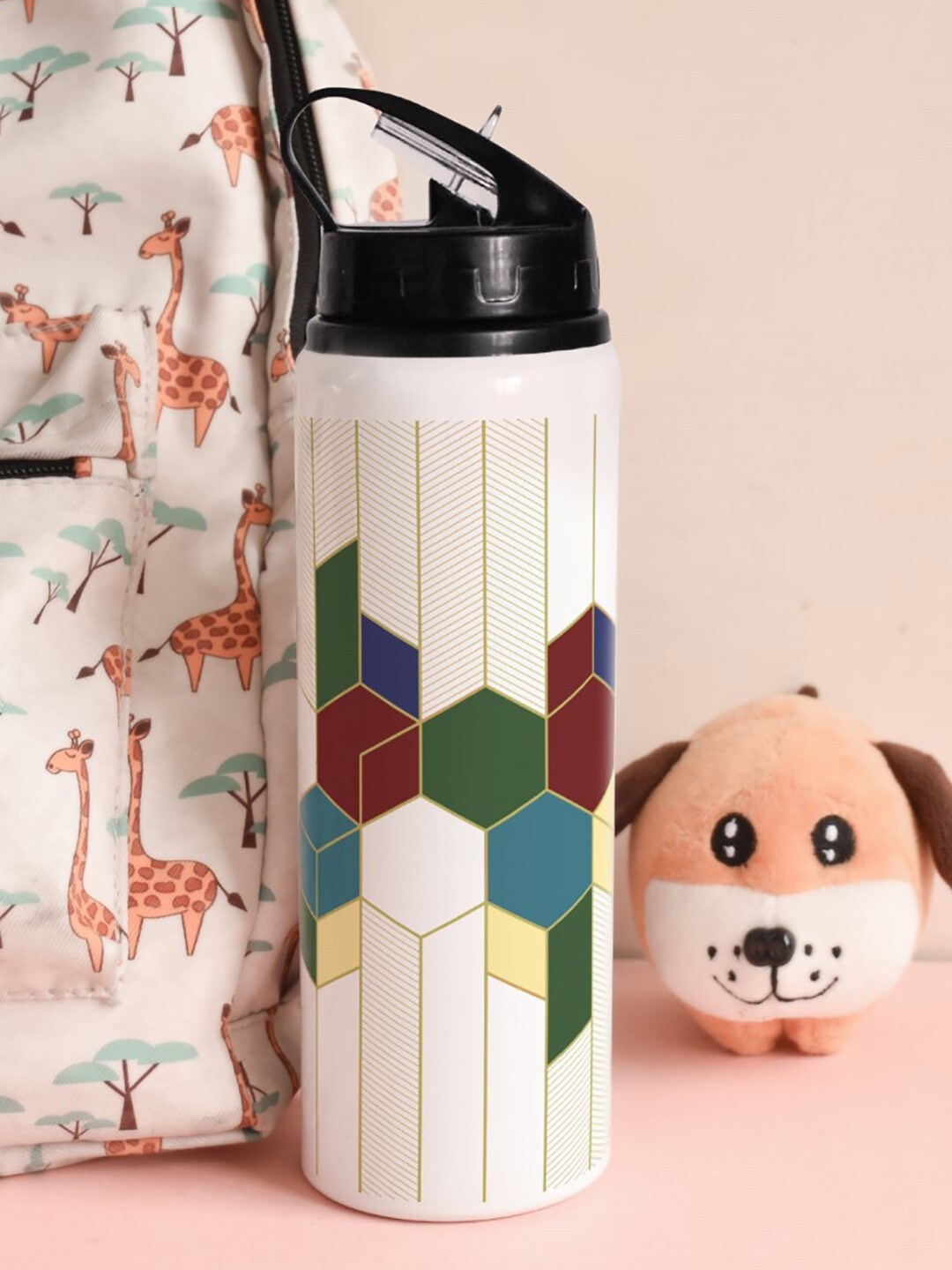 

Indigifts White Printed Double Wall Vacuum Sipper Water Bottle 750 ml