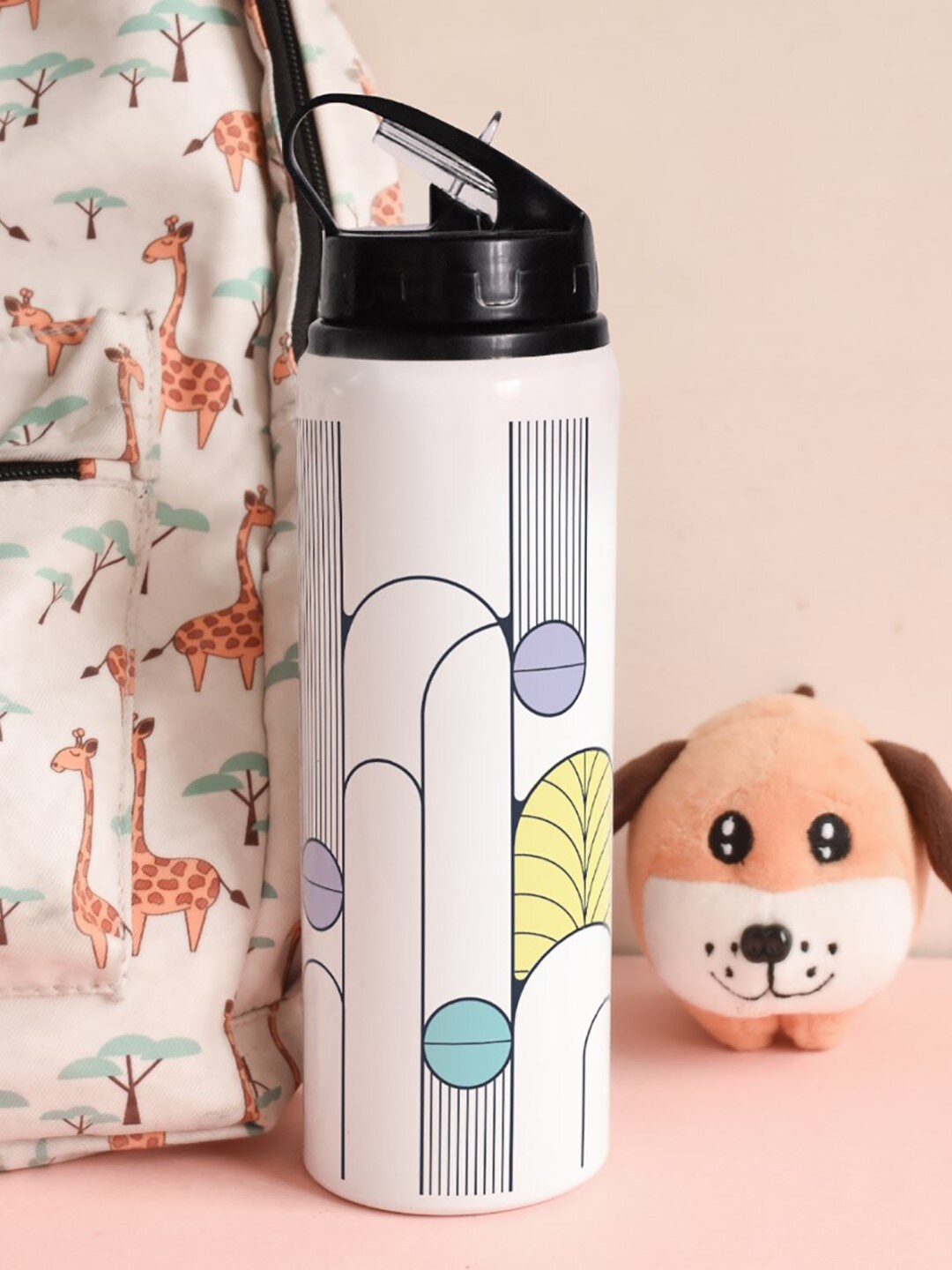 

Indigifts White Printed Double Wall Vacuum Sipper Water Bottle 750 ml