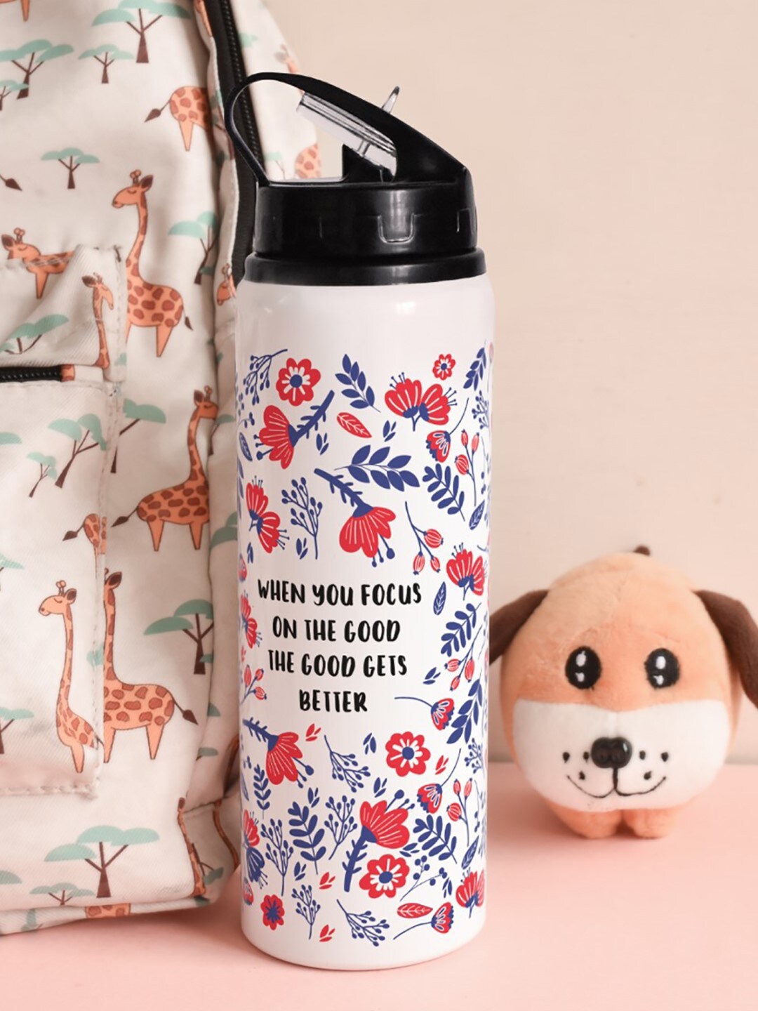 

Indigifts White and Red Printed Aluminum Sipper Water Bottle 750 ml