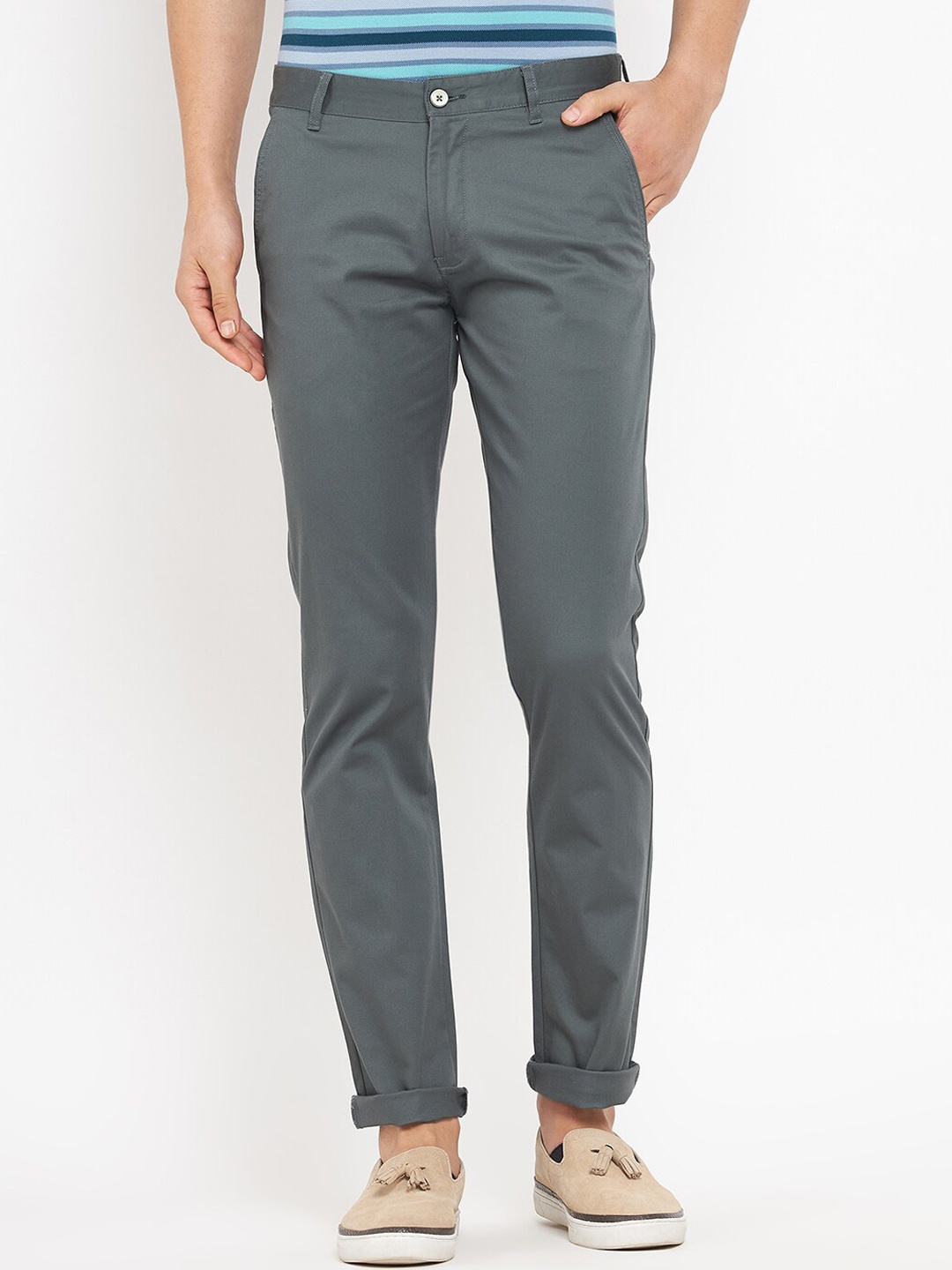 

Duke Men Cotton Mid Rise Slim Fit Trousers, Grey