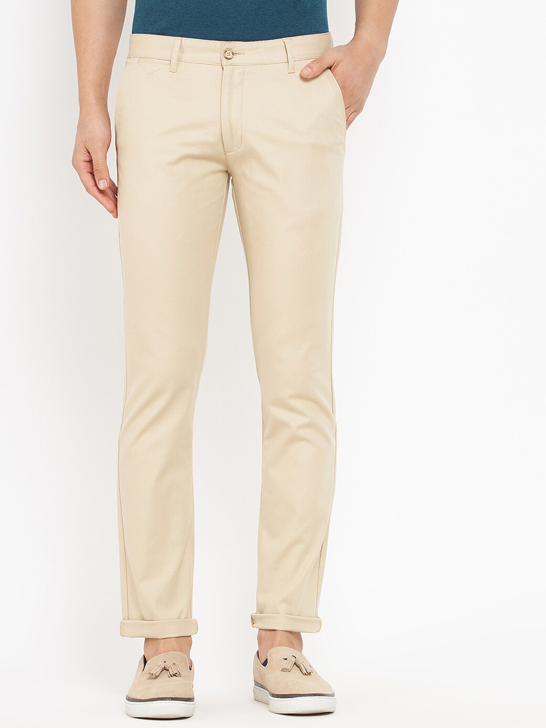 

Duke Men Cotton Mid Rise Slim Fit Trousers, Beige