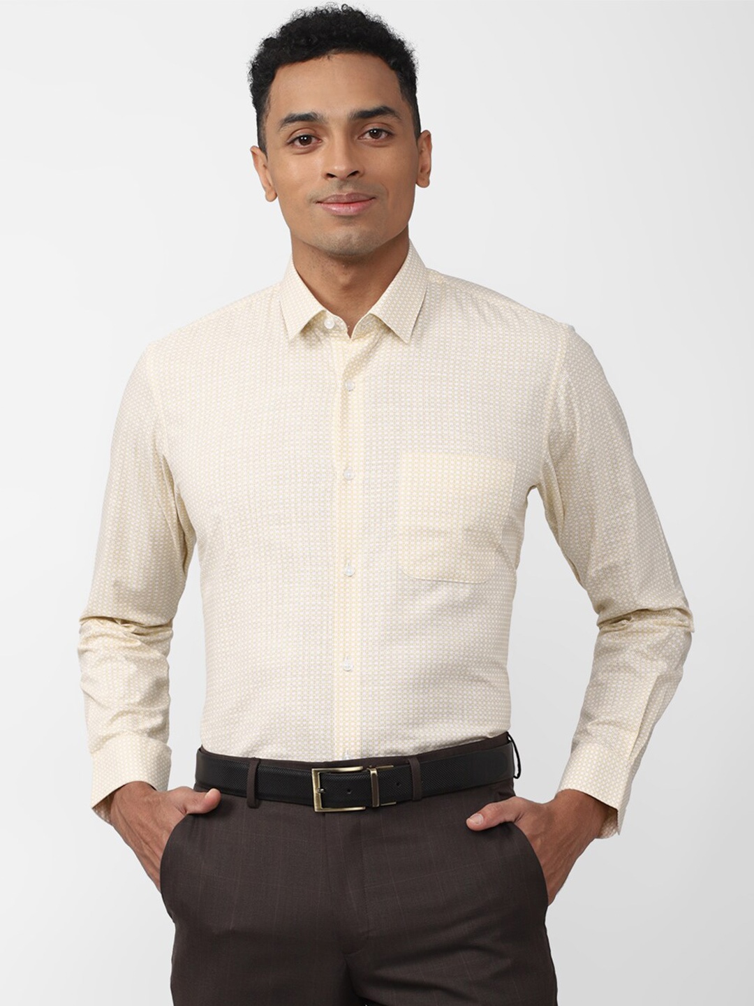 

Peter England Men Printed Formal Pure Cotton Shirt, Yellow