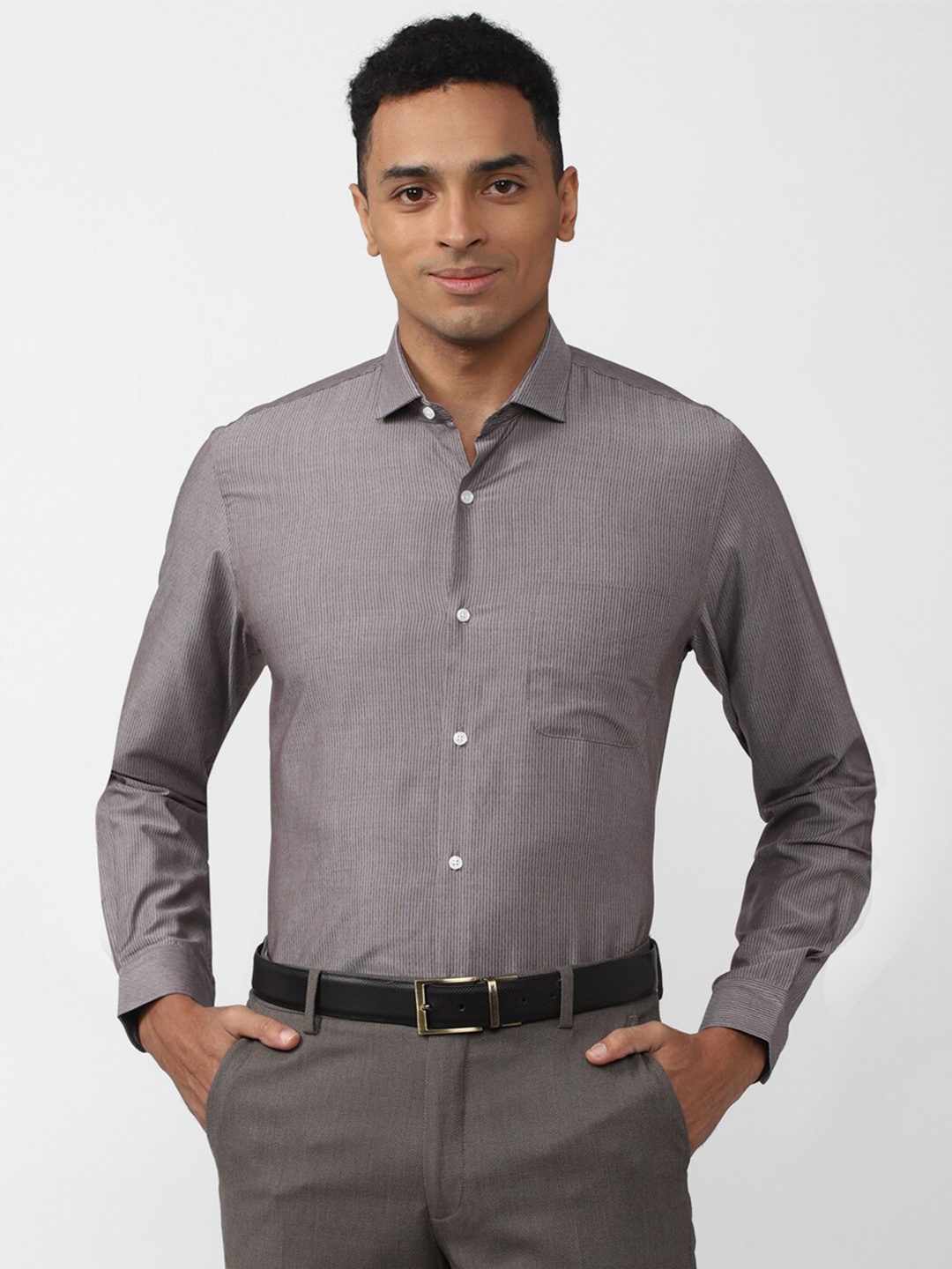 

Peter England Men Slim Fit Striped Formal Pure Cotton Shirt, Grey