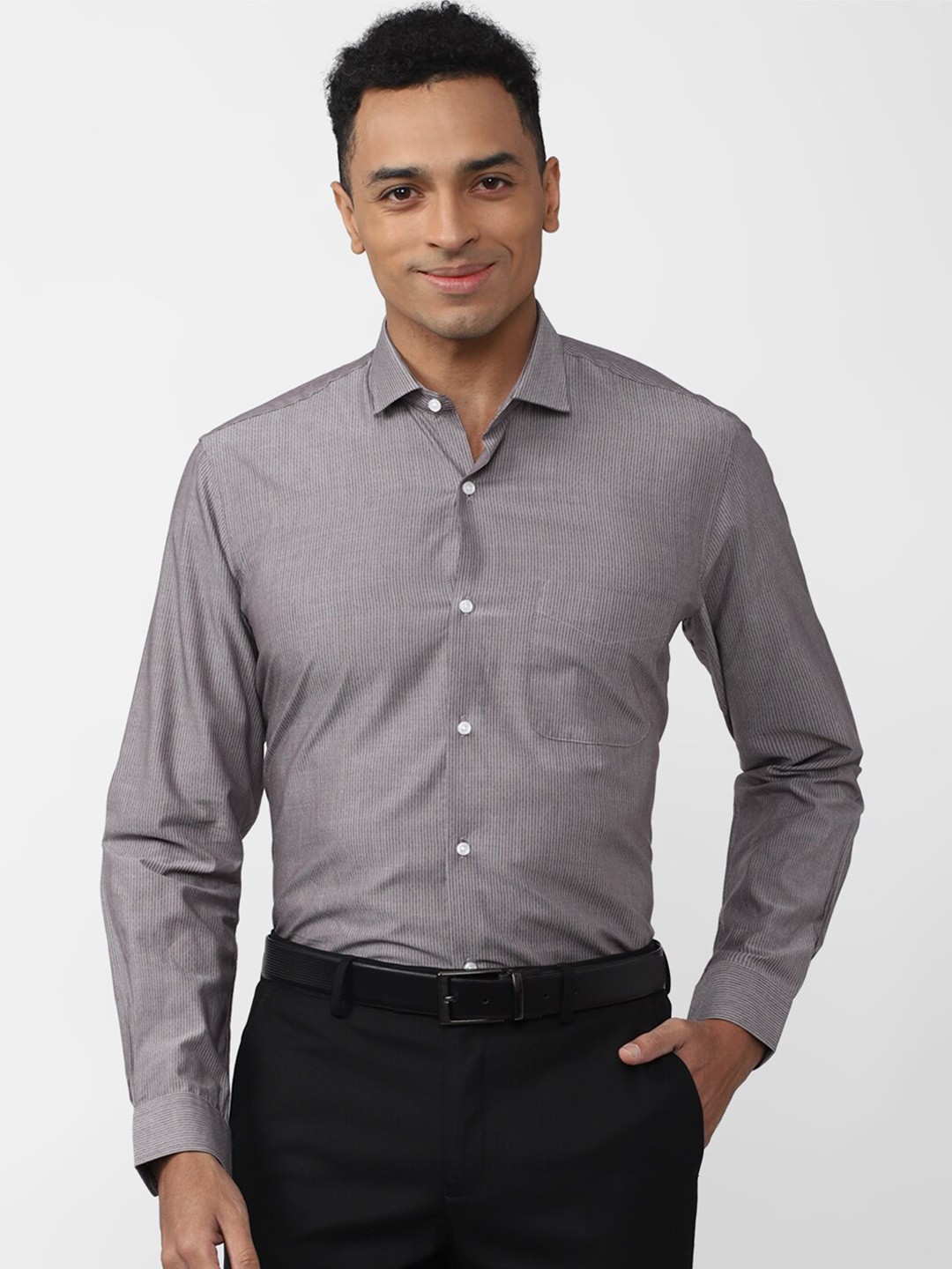 

Peter England Men Slim Fit Striped Formal Pure Cotton Shirt, Grey