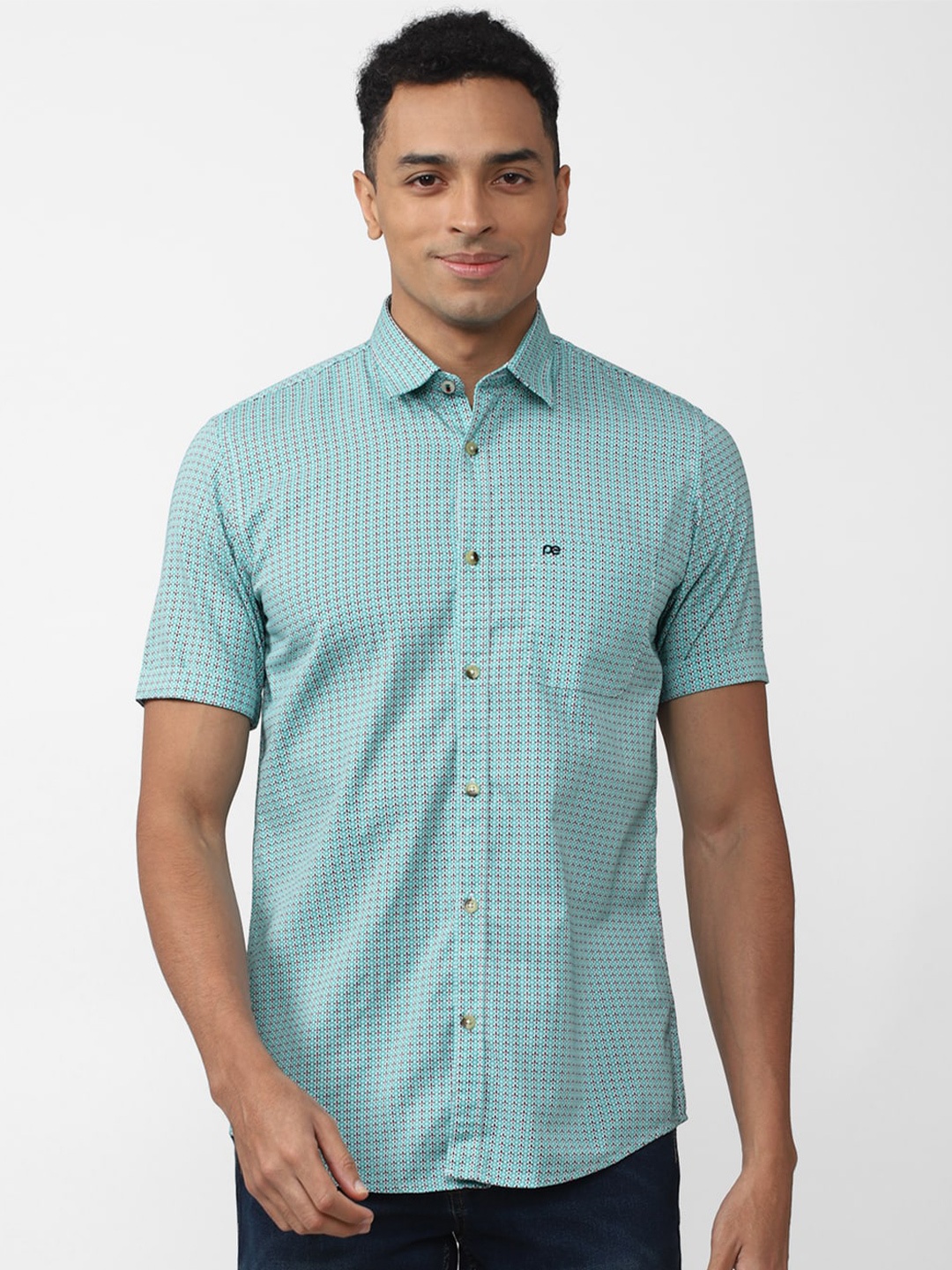 

Peter England Casuals Men Slim Fit Printed Casual Cotton Shirt, Sea green