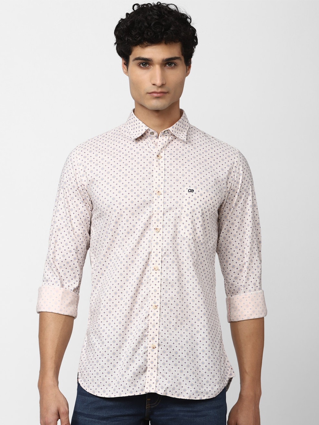 

Peter England Casuals Men Slim Fit Printed Pure Cotton Casual Shirt, Cream