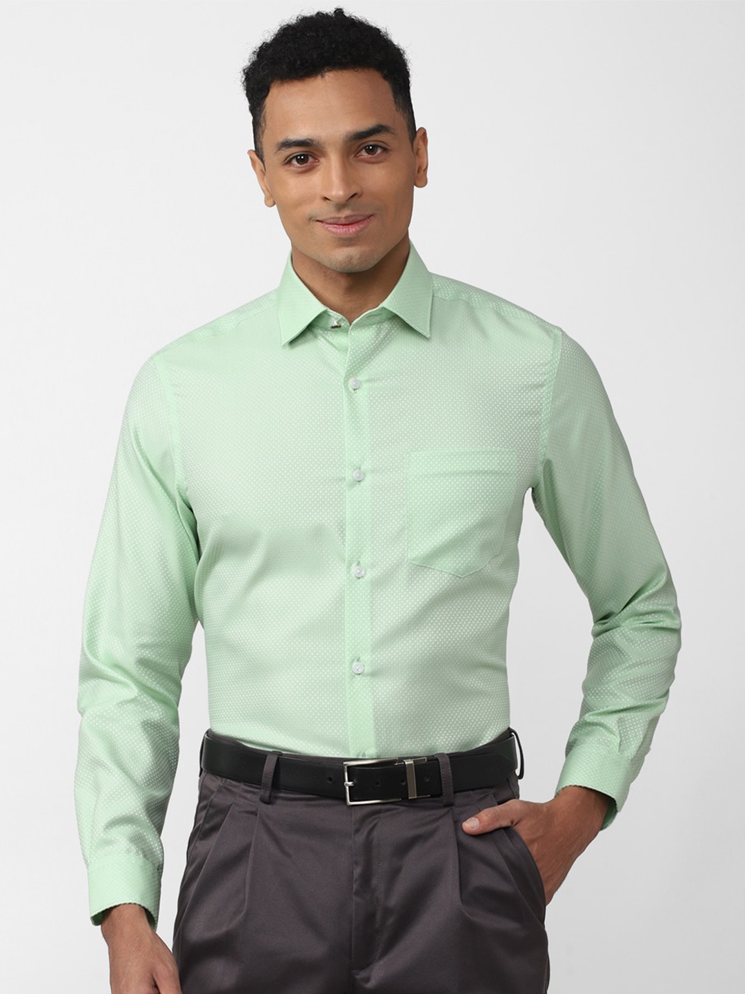 

Peter England Elite Men Spread Collar Formal Cotton Shirt, Green
