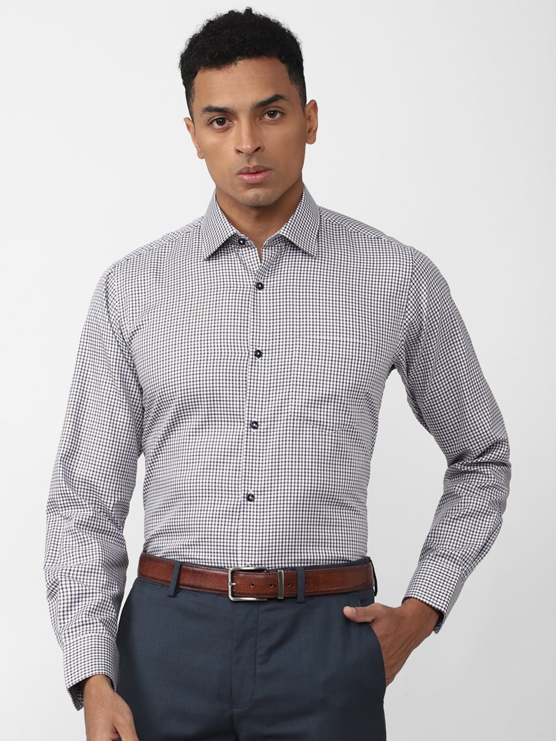 

Van Heusen Men Checked Formal Cotton Shirt, Grey
