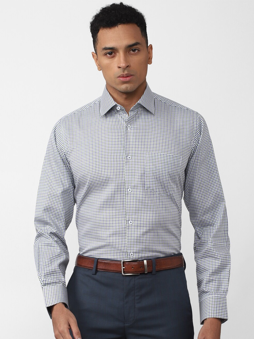 

Van Heusen Men Checked Formal Cotton Shirt, Grey