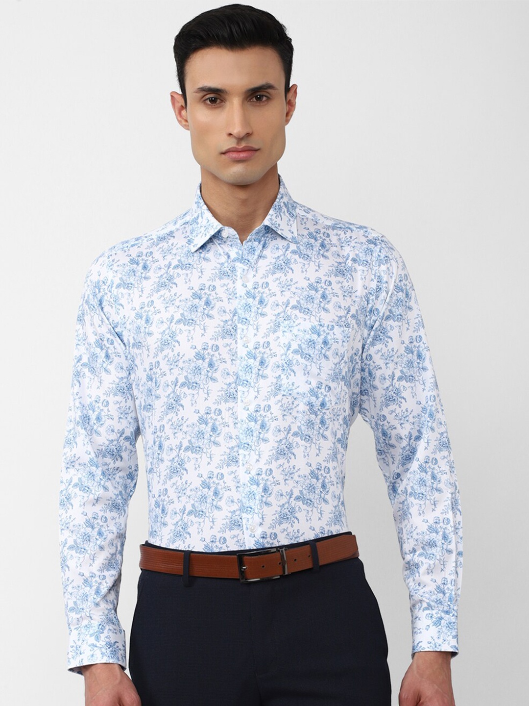 

Van Heusen Men Floral Printed Pure Cotton Formal Shirt, Blue