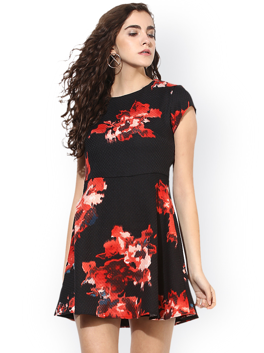 

Kazo Women Black Printed Fit & Flare Dress