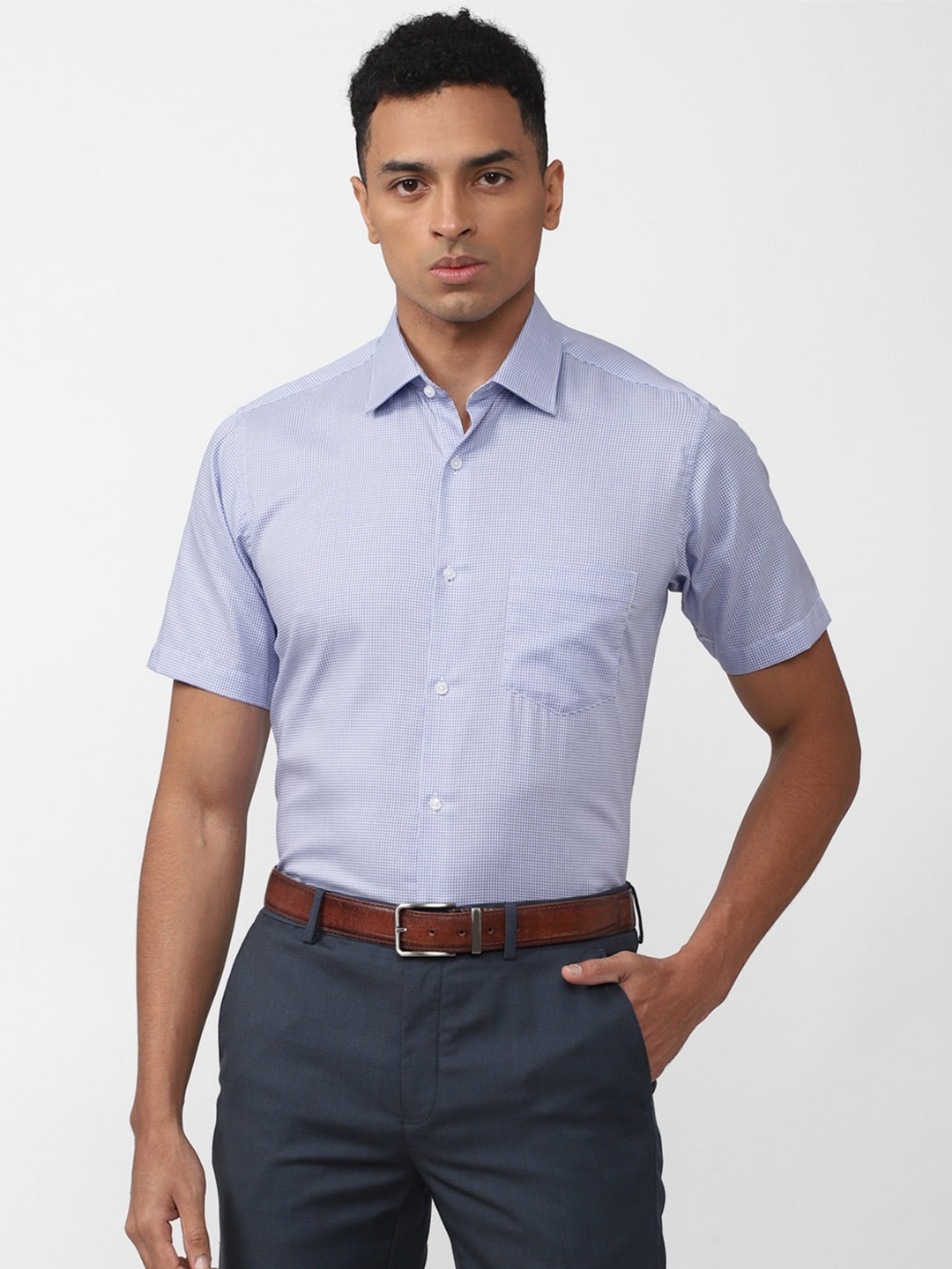 

Van Heusen Men Micro Checked Formal Pure Cotton Shirt, Blue