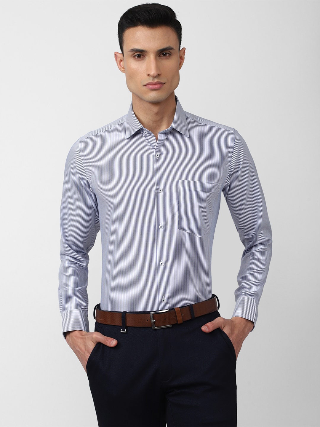

Van Heusen Men Striped Formal Pure Cotton Shirt, Blue