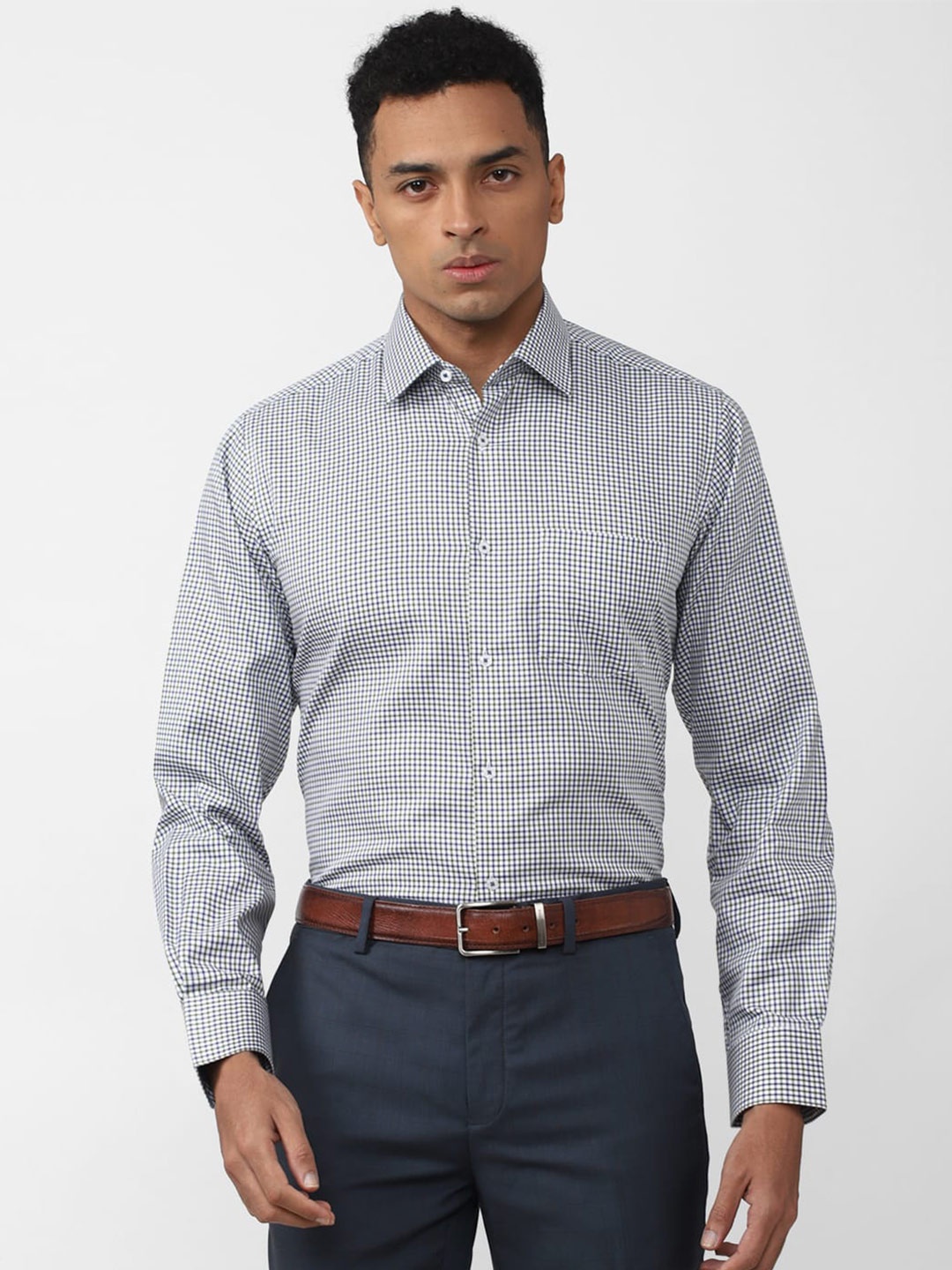 

Van Heusen Men Checked Formal Pure Cotton Shirt, Grey