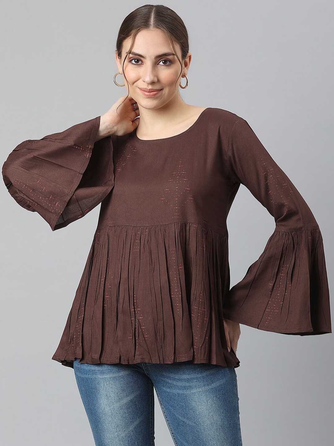 

KALINI Bell Sleeves Peplum Top, Brown